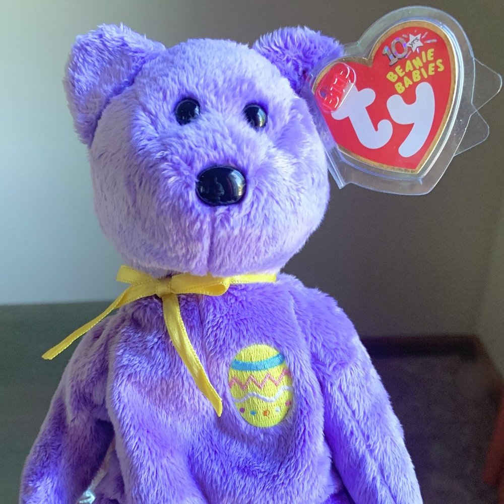 4581 2002 Eggs III Purple Easter Egg Spring Teddy Bear Ty Beanie Baby Plush MWMT